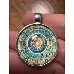 Boho Pendant Mandala Flower Pattern Silver Tone Charm Glass Gift Women Unique